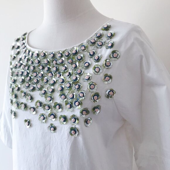 Anthropologie Not So Serious Sequin Flower Top - Picture 2 of 6